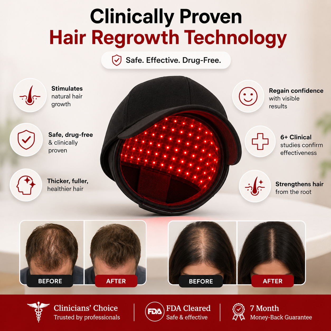 🔥 Advanced Clinical-Grade Red Light Hair Regrowth Therapy Cap